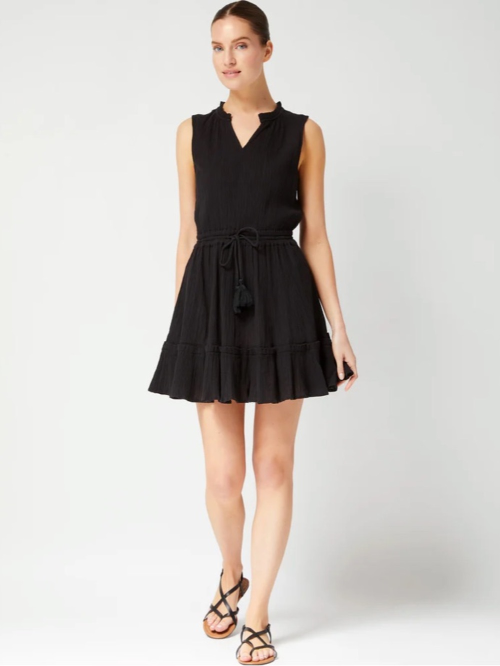 Change of Scenery V- Neck Drawstring Waist Beth Dress in Black W2424 Sz S